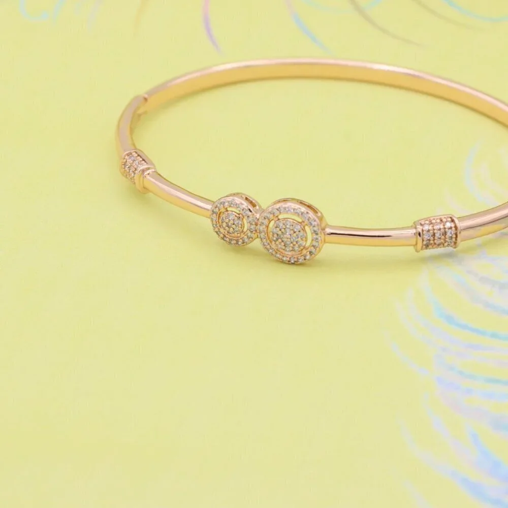 Dual Circle Design Rose Gold Bangle with Sparkling Accents, XPBL0430